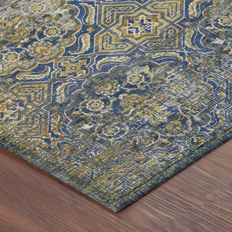 10' X 14' Navy Blue And Blue Floral Washable Indoor Outdoor Area Rug Homeroots Outdoor