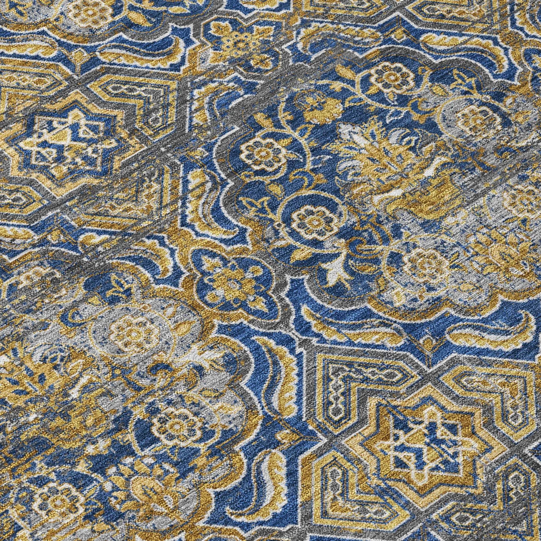 10' X 14' Navy Blue And Blue Floral Washable Indoor Outdoor Area Rug Homeroots Outdoor