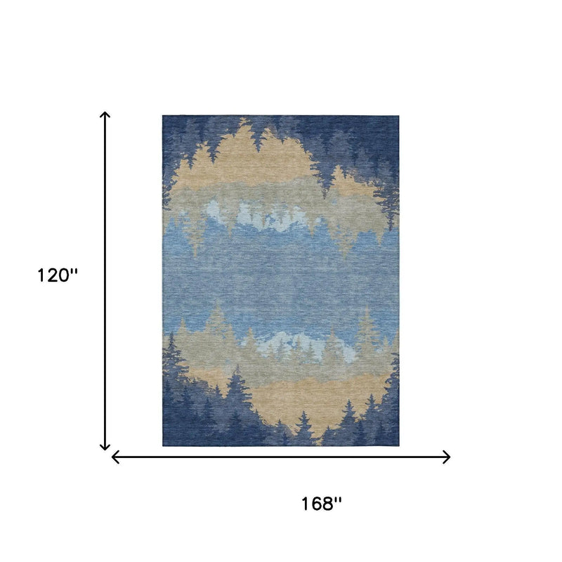 10' X 14' Navy Blue And Blue Floral Washable Indoor Outdoor Area Rug Homeroots Outdoor