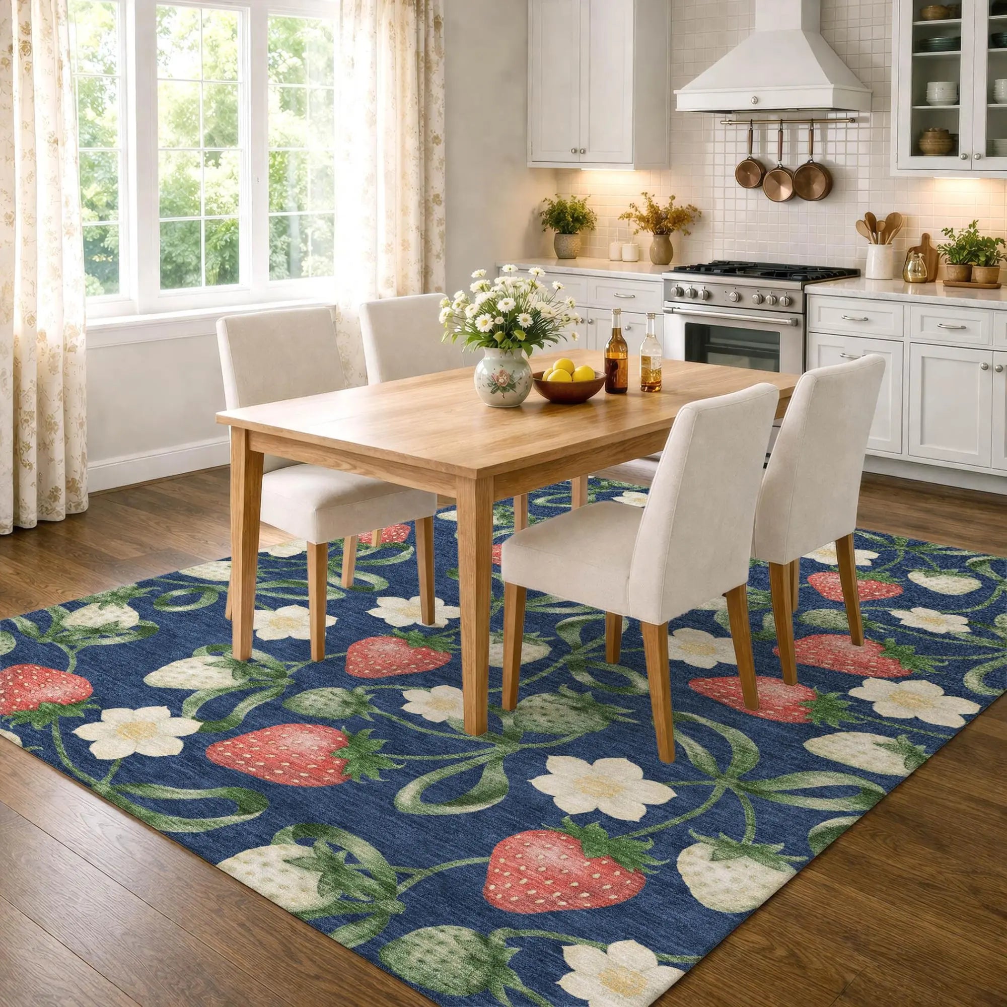 10' X 14' Navy Blue And Blue Floral Washable Indoor Outdoor Area Rug Homeroots Outdoor