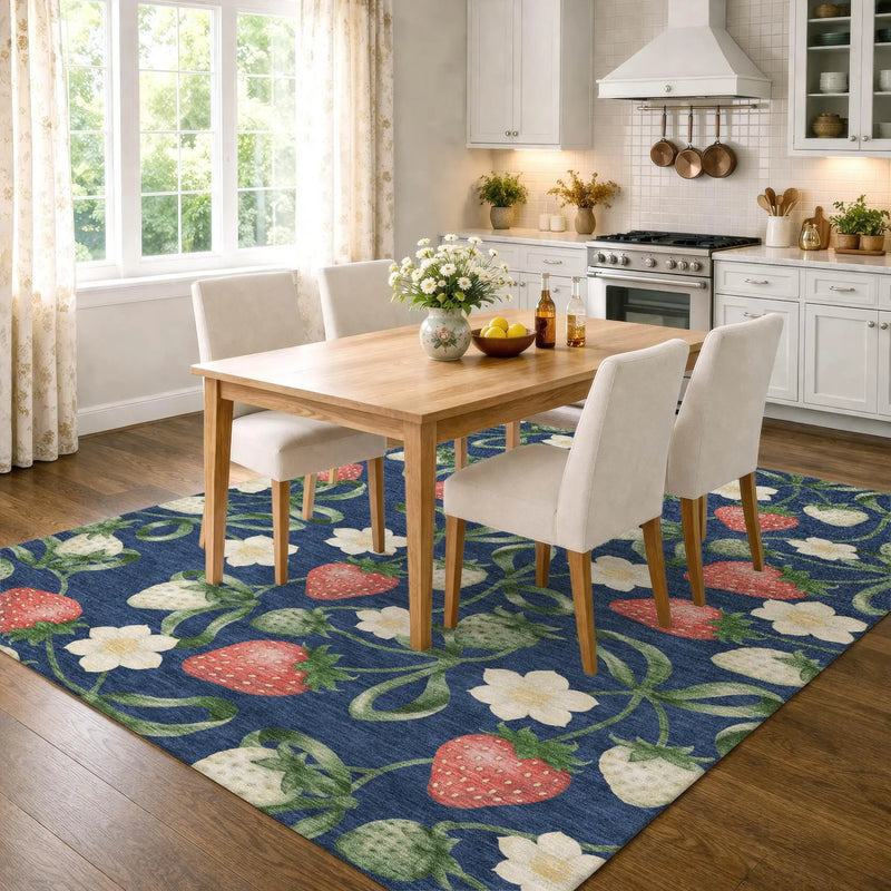 10' X 14' Navy Blue And Blue Floral Washable Indoor Outdoor Area Rug Homeroots Outdoor