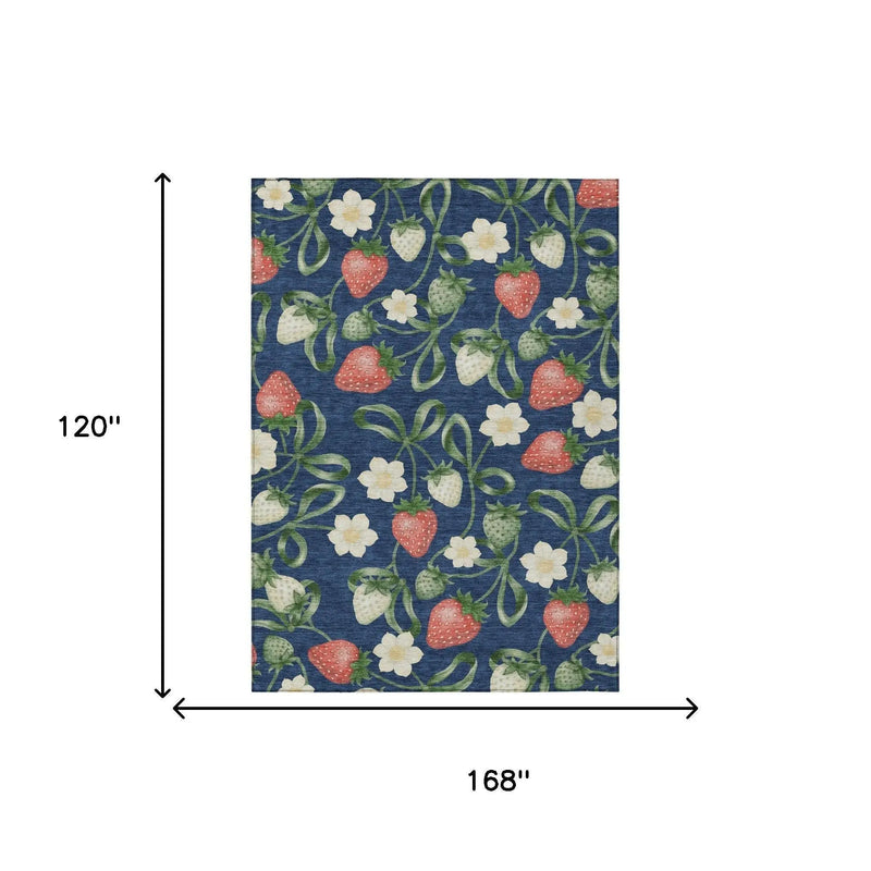 10' X 14' Navy Blue And Blue Floral Washable Indoor Outdoor Area Rug Homeroots Outdoor