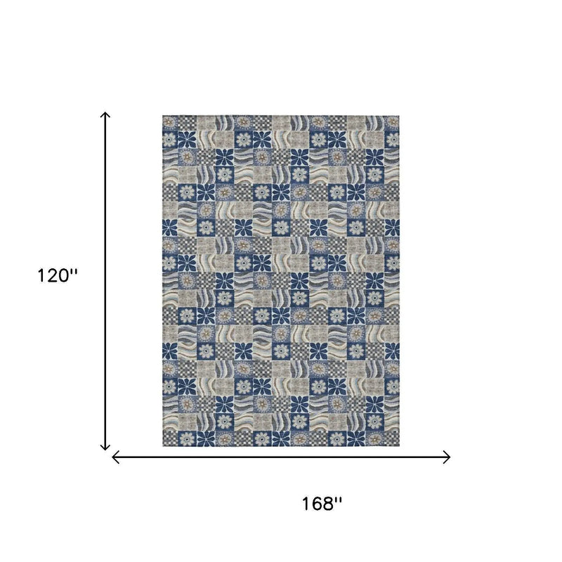 10' X 14' Navy Blue And Blue Floral Washable Indoor Outdoor Area Rug Homeroots Outdoor