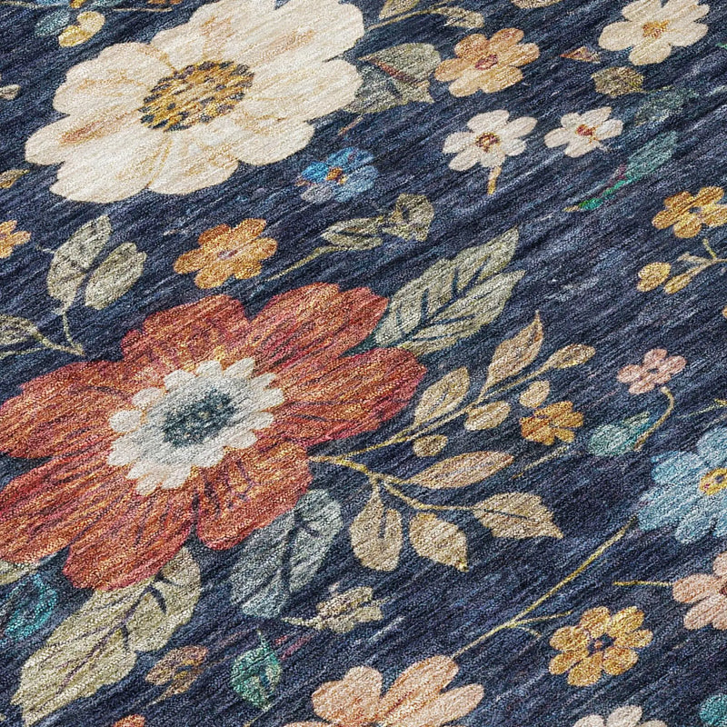 10' X 14' Navy Blue And Blue Floral Washable Indoor Outdoor Area Rug Homeroots Outdoor
