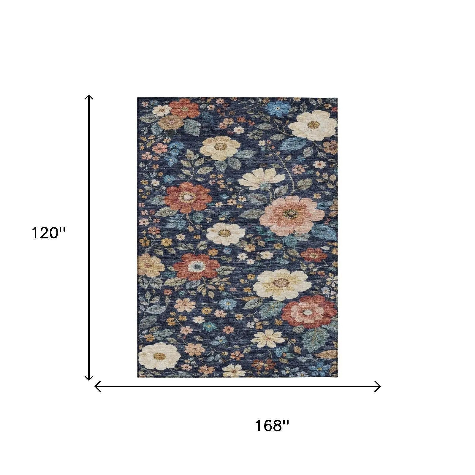 10' X 14' Navy Blue And Blue Floral Washable Indoor Outdoor Area Rug Homeroots Outdoor