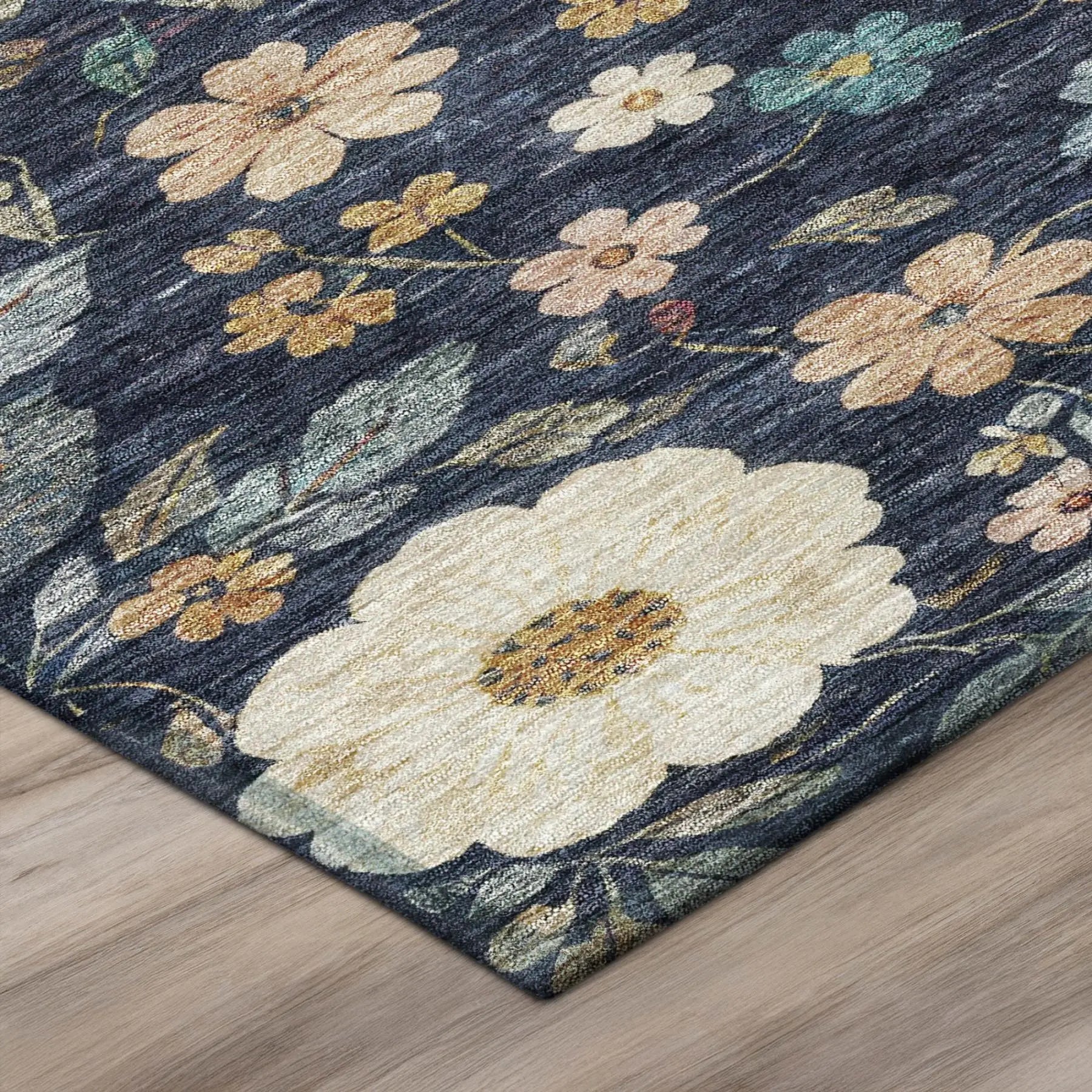 10' X 14' Navy Blue And Blue Floral Washable Indoor Outdoor Area Rug Homeroots Outdoor
