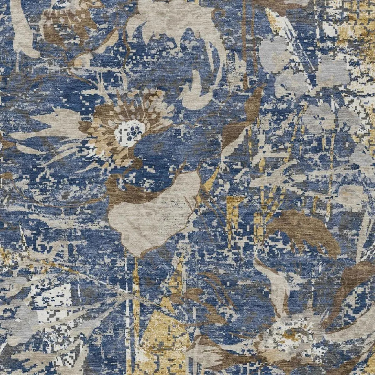 10' X 14' Navy Blue And Blue Floral Washable Indoor Outdoor Area Rug Homeroots Outdoor