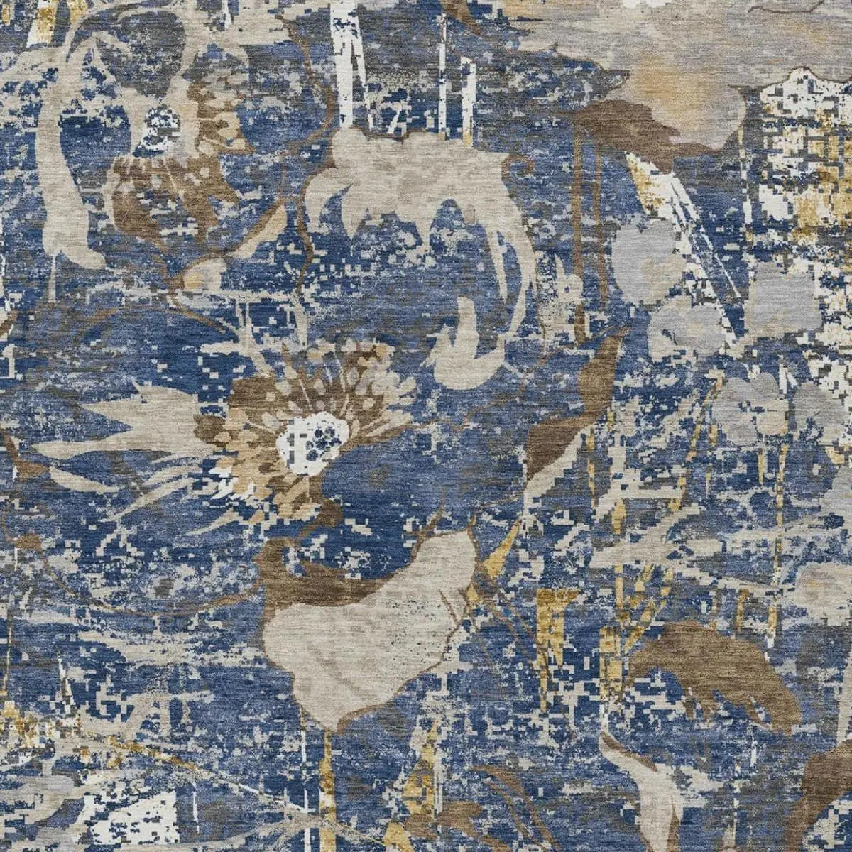 10' X 14' Navy Blue And Blue Floral Washable Indoor Outdoor Area Rug Homeroots Outdoor