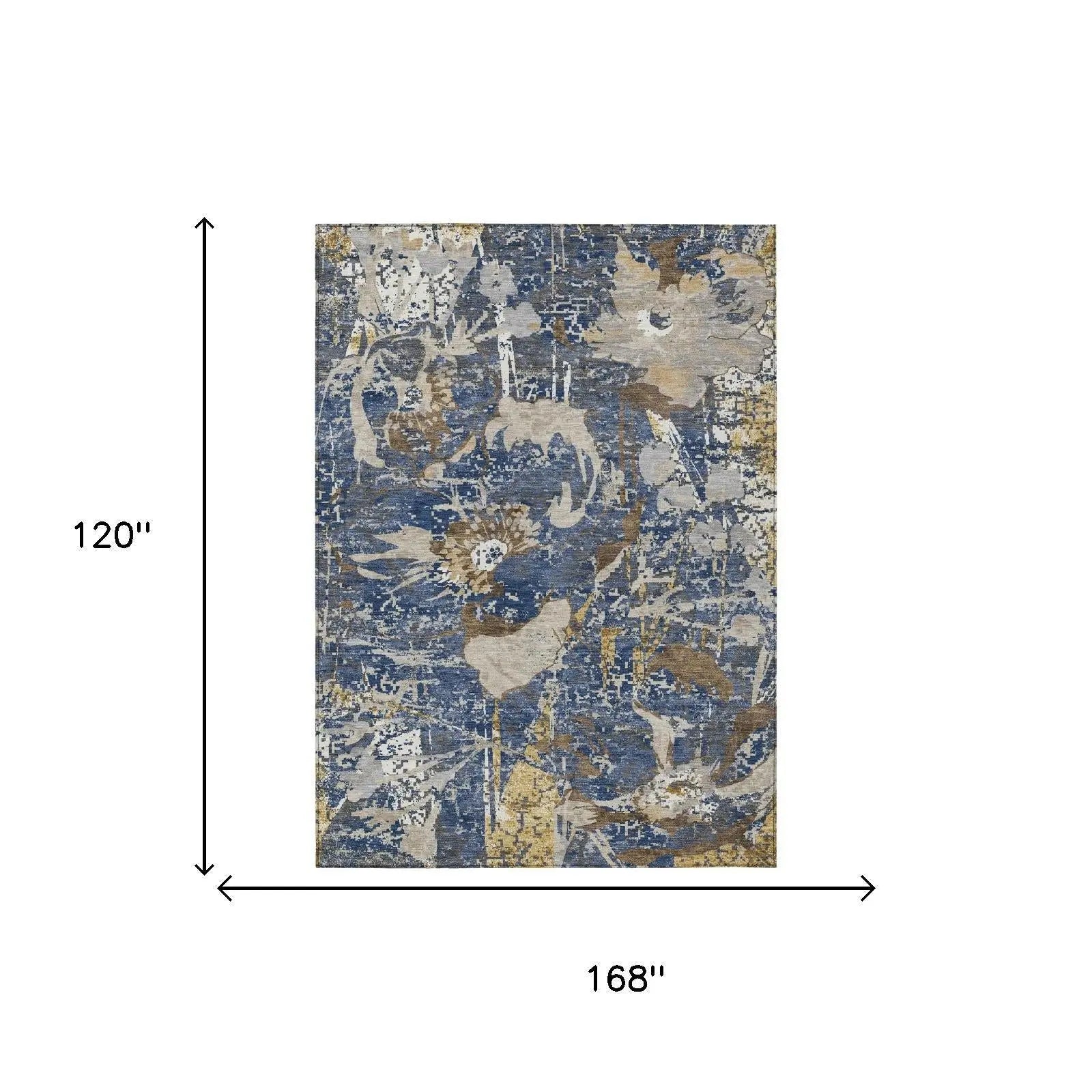 10' X 14' Navy Blue And Blue Floral Washable Indoor Outdoor Area Rug Homeroots Outdoor