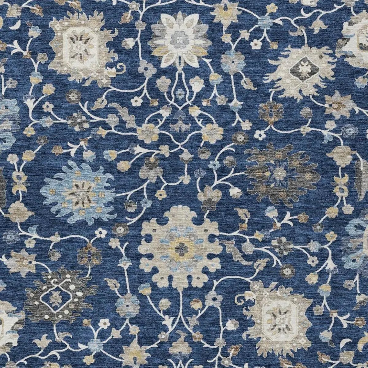 10' X 14' Navy Blue And Blue Floral Washable Indoor Outdoor Area Rug Homeroots Outdoor