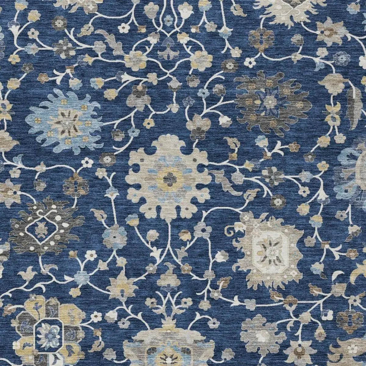 10' X 14' Navy Blue And Blue Floral Washable Indoor Outdoor Area Rug Homeroots Outdoor