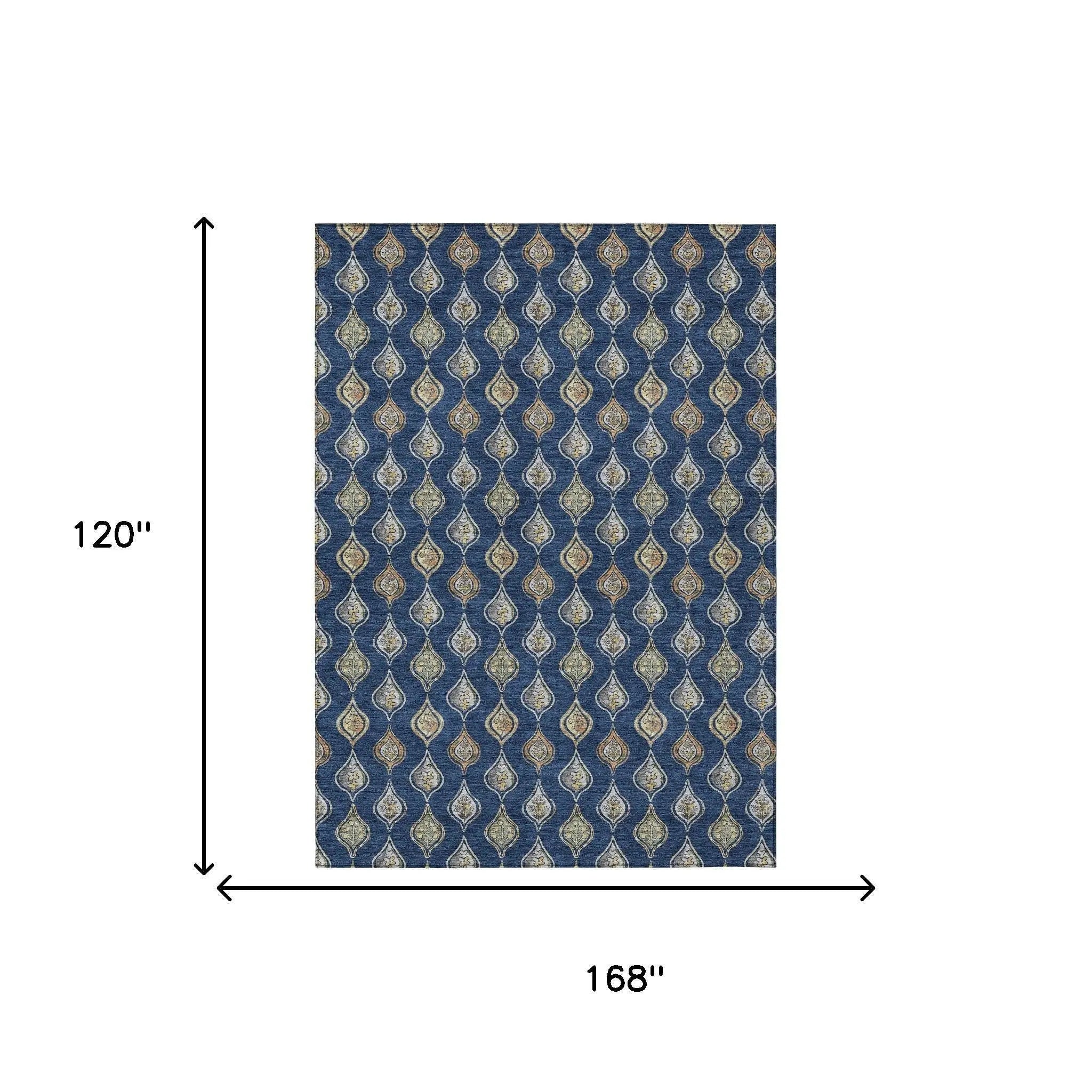 10' X 14' Navy Blue And Blue Floral Washable Indoor Outdoor Area Rug Homeroots Outdoor