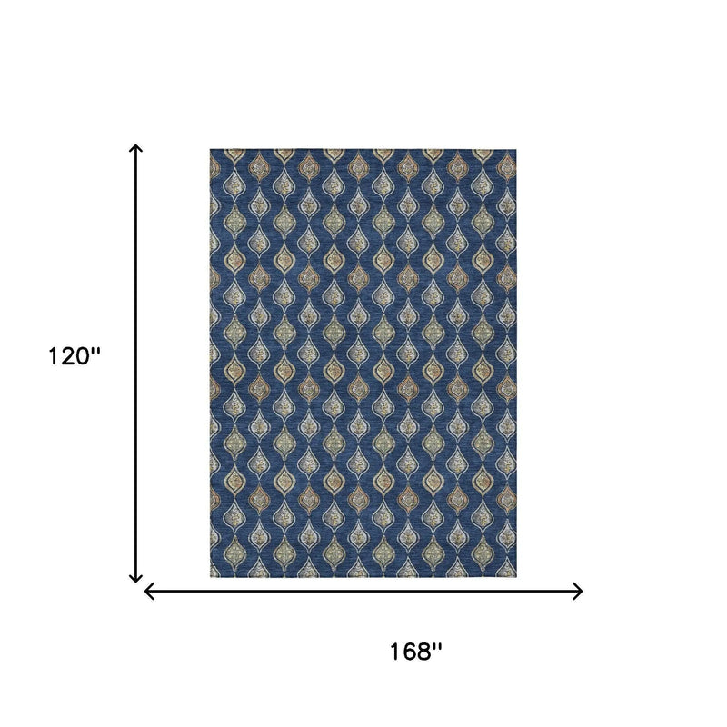 10' X 14' Navy Blue And Blue Floral Washable Indoor Outdoor Area Rug Homeroots Outdoor