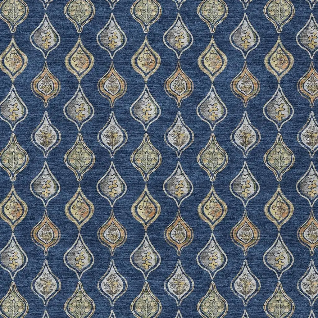 10' X 14' Navy Blue And Blue Floral Washable Indoor Outdoor Area Rug Homeroots Outdoor