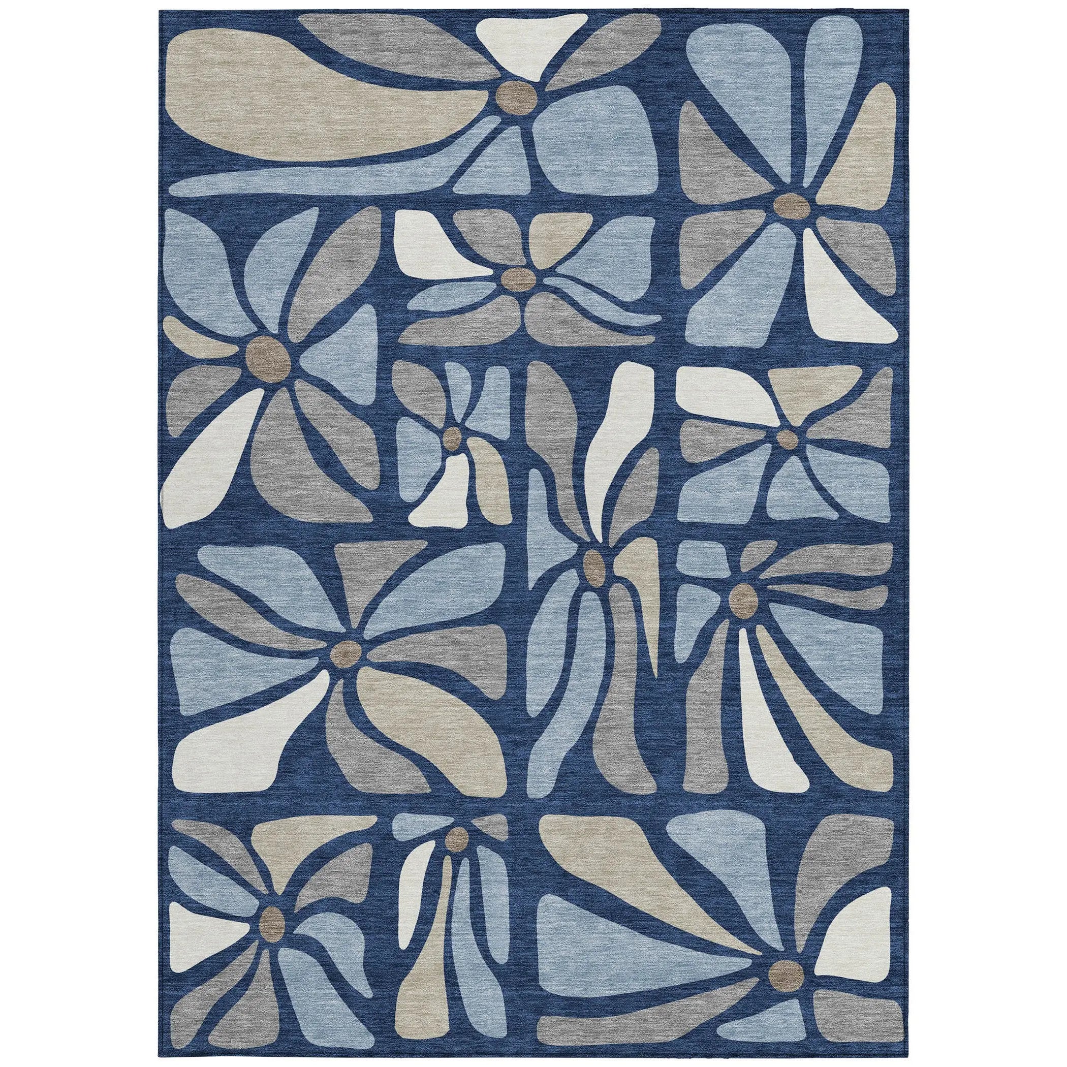 10' X 14' Navy Blue And Blue Floral Washable Indoor Outdoor Area Rug Homeroots Outdoor