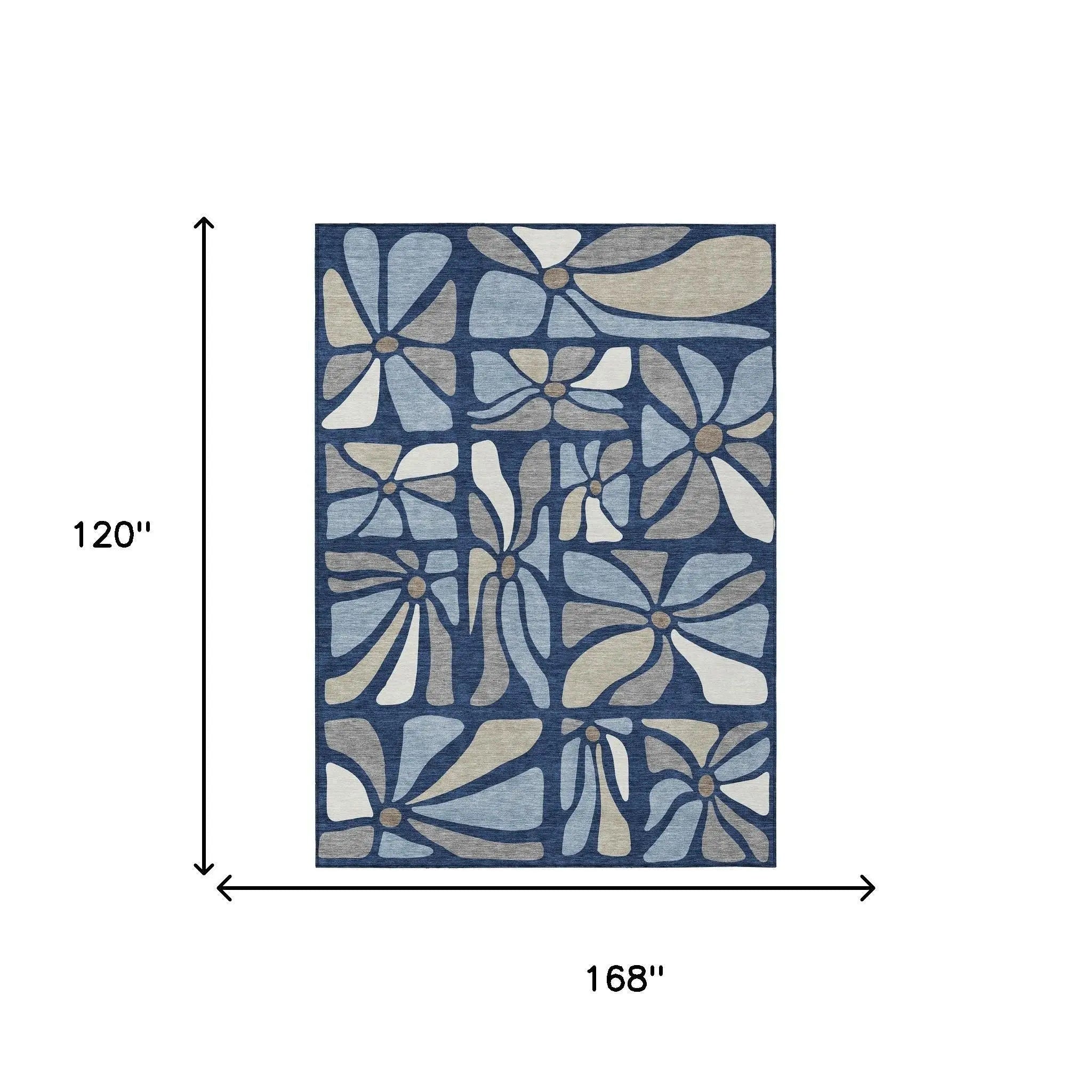 10' X 14' Navy Blue And Blue Floral Washable Indoor Outdoor Area Rug Homeroots Outdoor