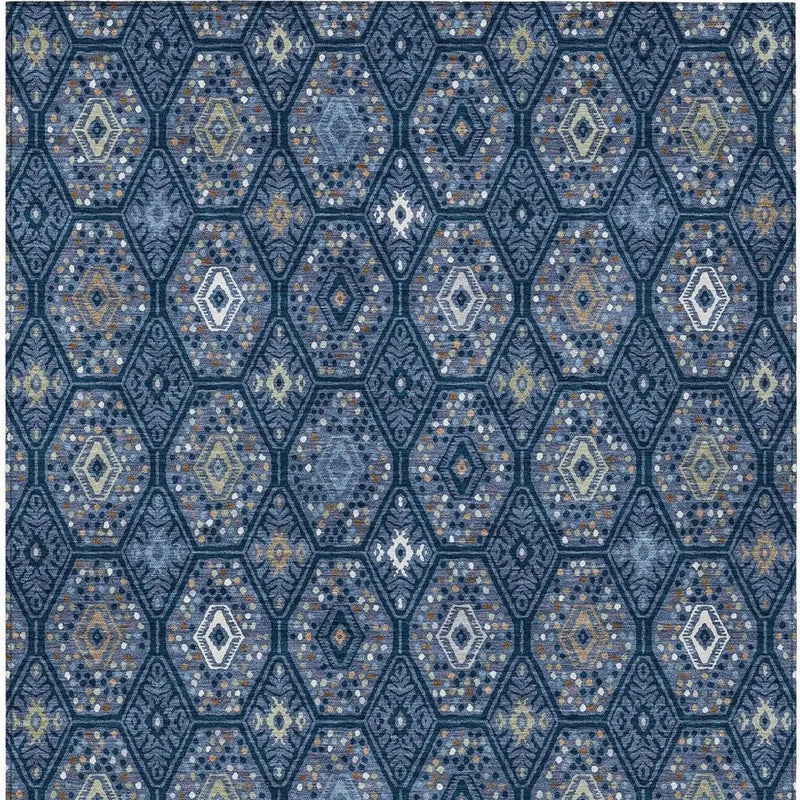 10' X 14' Navy Blue And Blue Geometric Washable Indoor Outdoor Area Rug Homeroots Outdoor