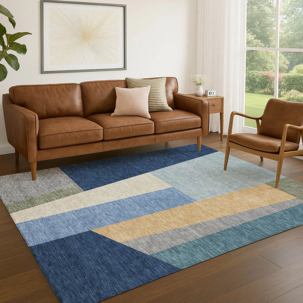 10' X 14' Navy Blue And Blue Geometric Washable Indoor Outdoor Area Rug Homeroots Outdoor