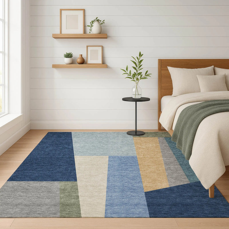 10' X 14' Navy Blue And Blue Geometric Washable Indoor Outdoor Area Rug Homeroots Outdoor