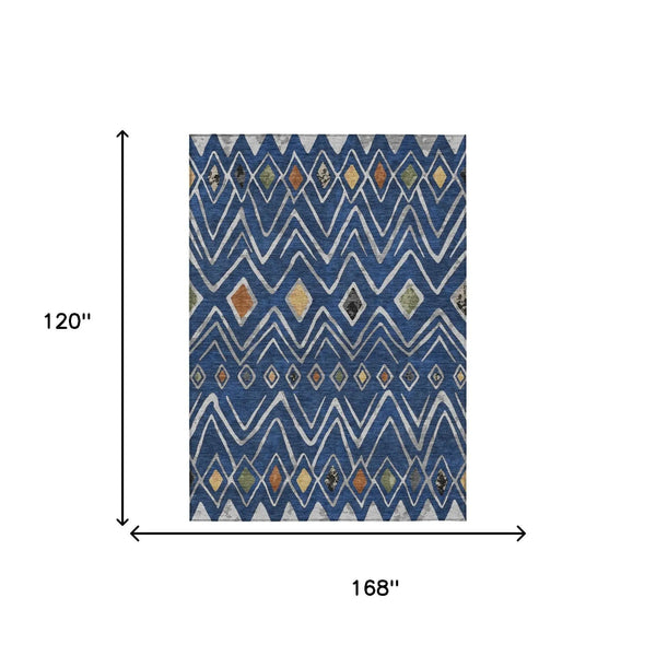 10' X 14' Navy Blue And Blue Geometric Washable Indoor Outdoor Area Rug Homeroots Outdoor