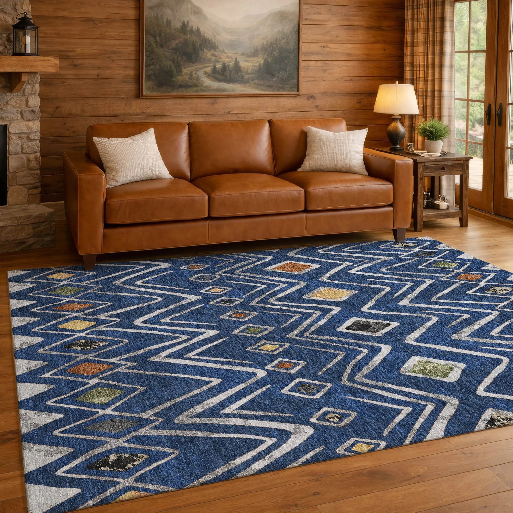 10' X 14' Navy Blue And Blue Geometric Washable Indoor Outdoor Area Rug Homeroots Outdoor
