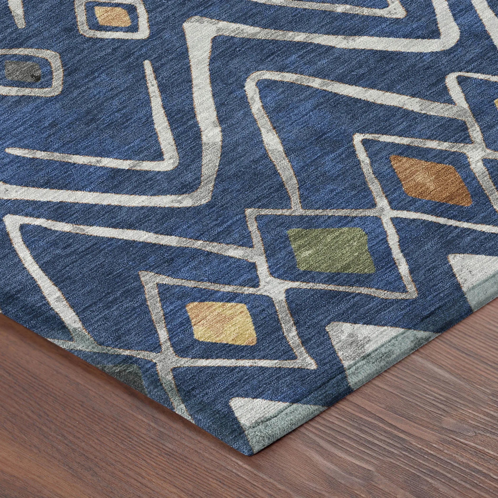 10' X 14' Navy Blue And Blue Geometric Washable Indoor Outdoor Area Rug Homeroots Outdoor