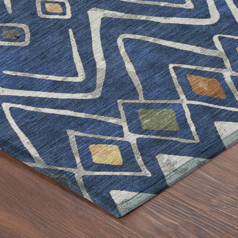 10' X 14' Navy Blue And Blue Geometric Washable Indoor Outdoor Area Rug Homeroots Outdoor