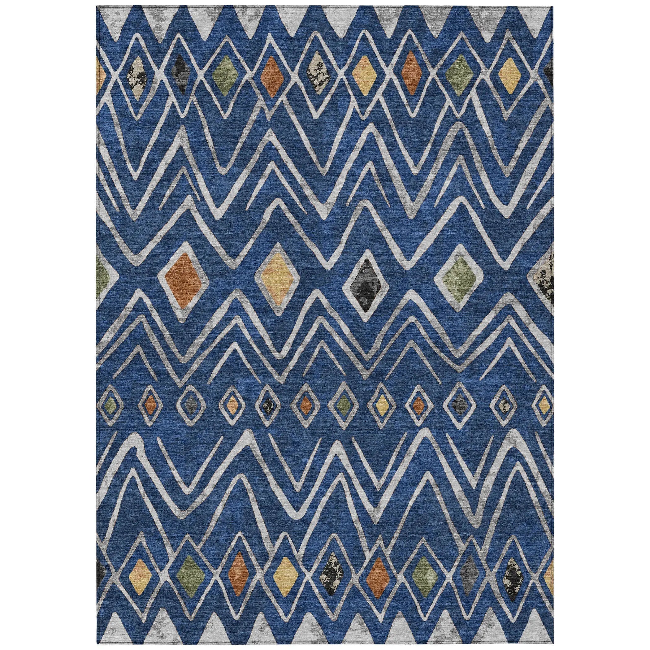 10' X 14' Navy Blue And Blue Geometric Washable Indoor Outdoor Area Rug Homeroots Outdoor