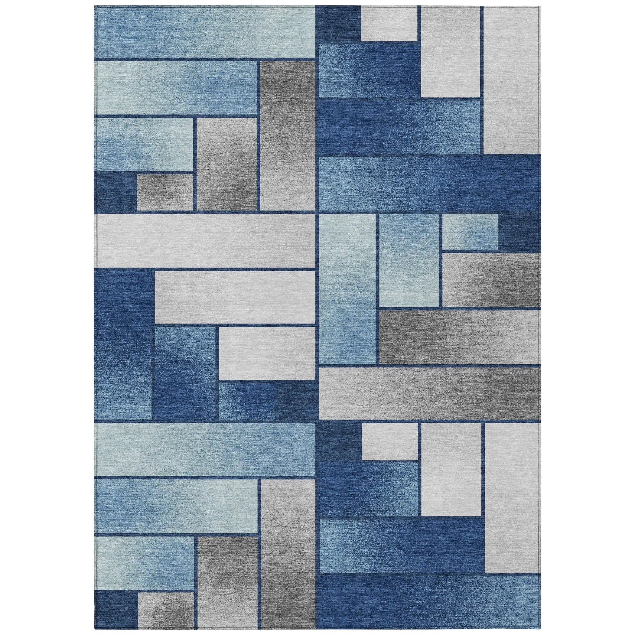 10' X 14' Navy Blue And Blue Geometric Washable Indoor Outdoor Area Rug Homeroots Outdoor