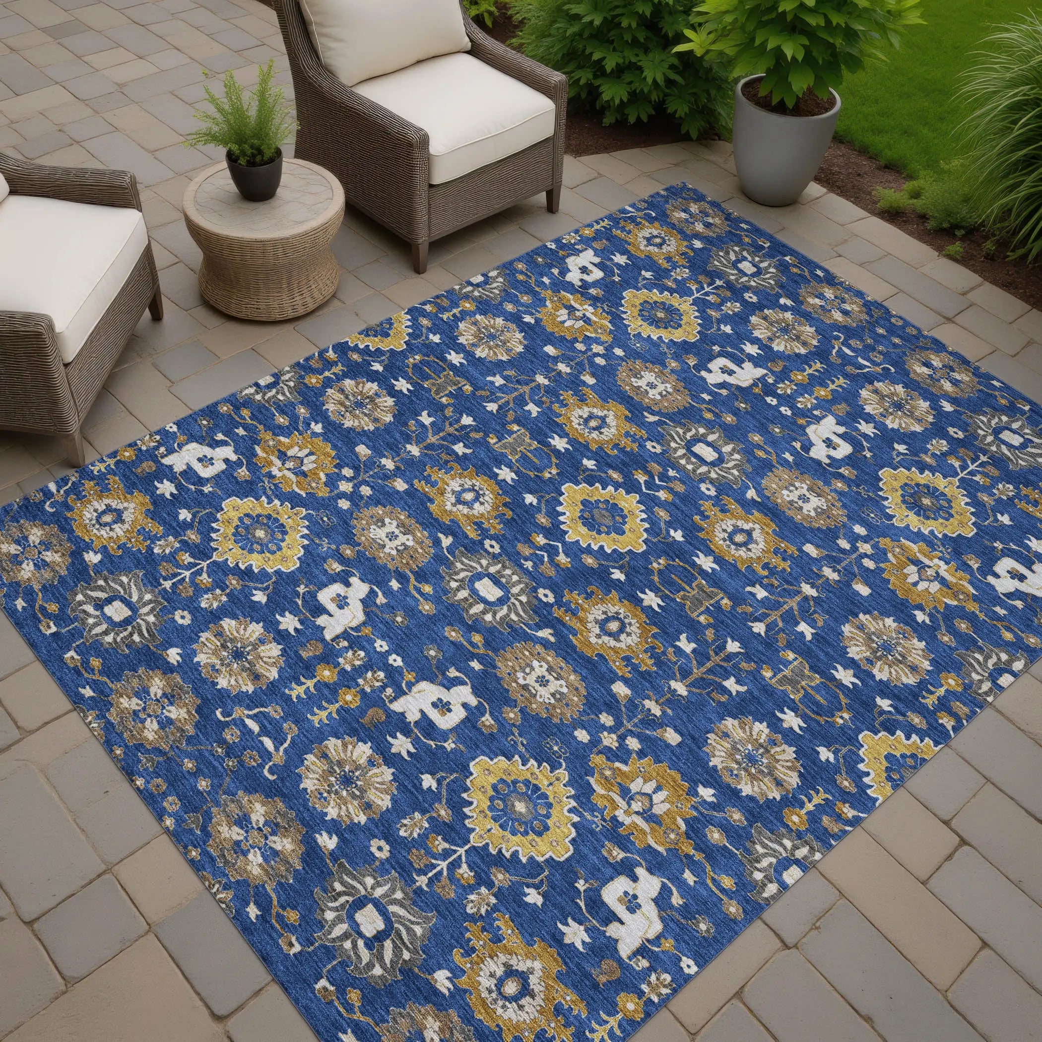 10' X 14' Navy Blue And Blue Geometric Washable Indoor Outdoor Area Rug Homeroots Outdoor