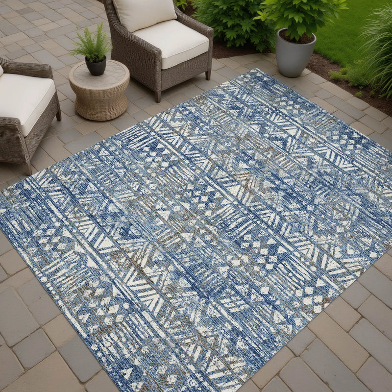 10' X 14' Navy Blue And Blue Geometric Washable Indoor Outdoor Area Rug Homeroots Outdoor