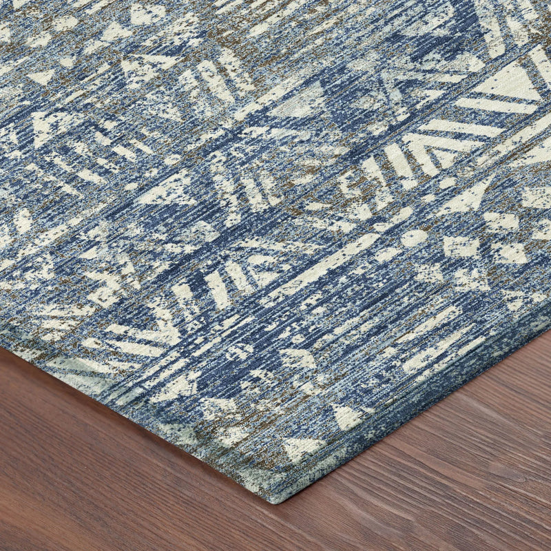 10' X 14' Navy Blue And Blue Geometric Washable Indoor Outdoor Area Rug Homeroots Outdoor