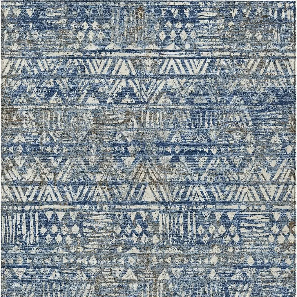 10' X 14' Navy Blue And Blue Geometric Washable Indoor Outdoor Area Rug Homeroots Outdoor