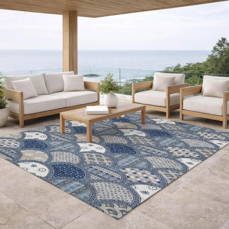 10' X 14' Navy Blue And Blue Geometric Washable Indoor Outdoor Area Rug Homeroots Outdoor