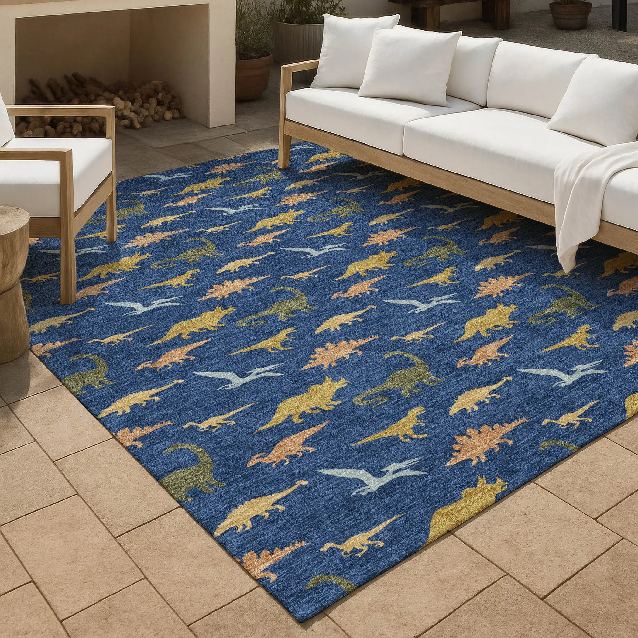 10' X 14' Navy Blue And Blue Geometric Washable Indoor Outdoor Area Rug Homeroots Outdoor