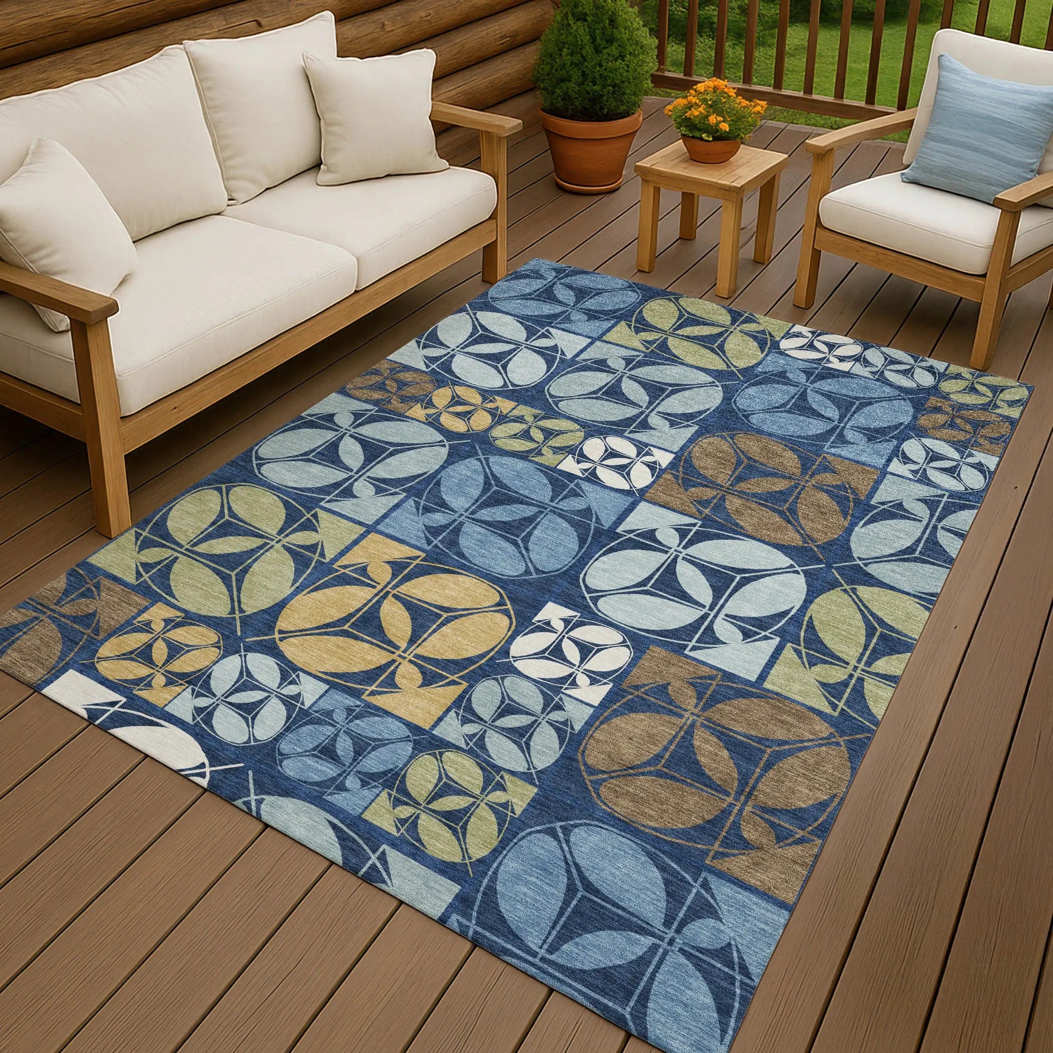 10' X 14' Navy Blue And Blue Geometric Washable Indoor Outdoor Area Rug Homeroots Outdoor