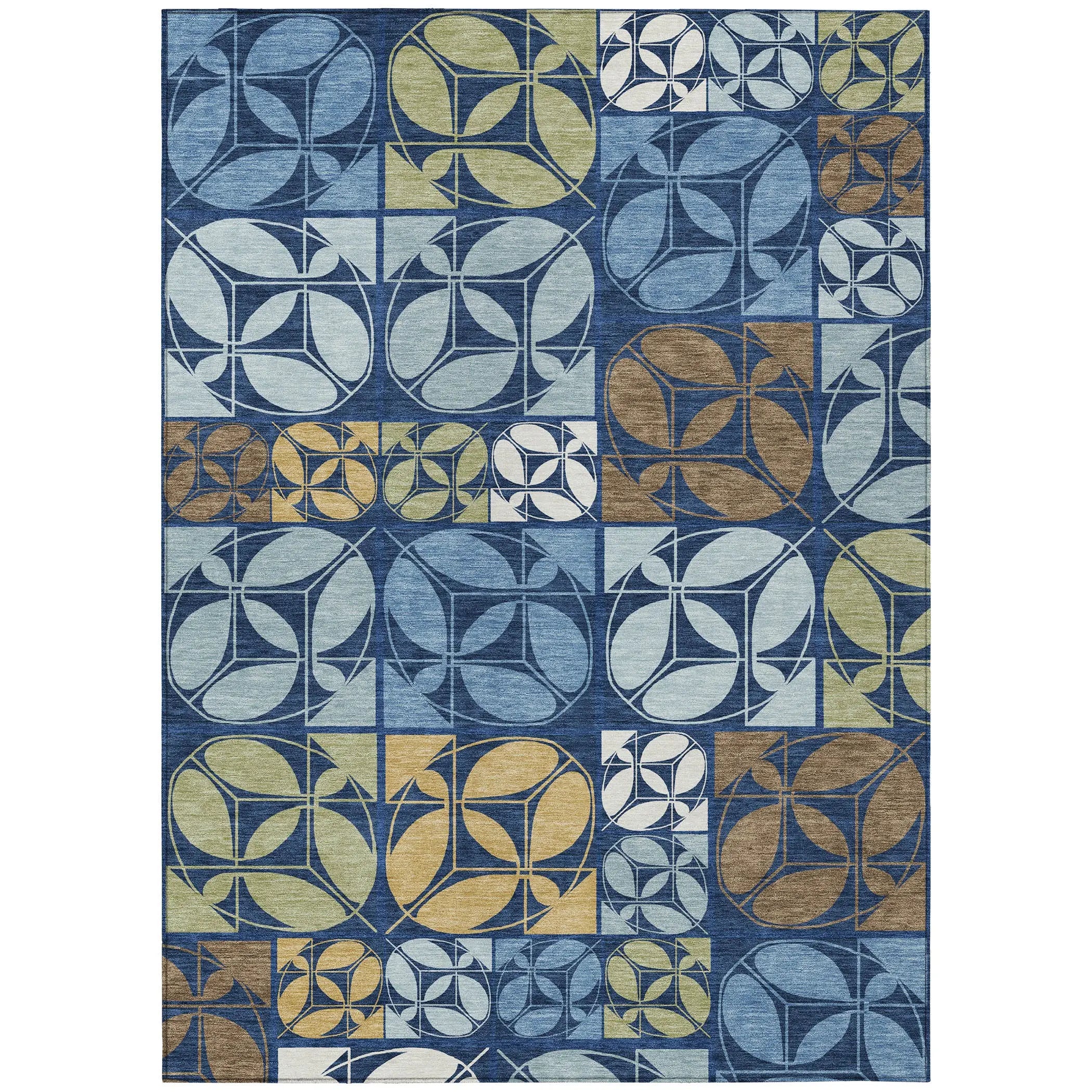 10' X 14' Navy Blue And Blue Geometric Washable Indoor Outdoor Area Rug Homeroots Outdoor
