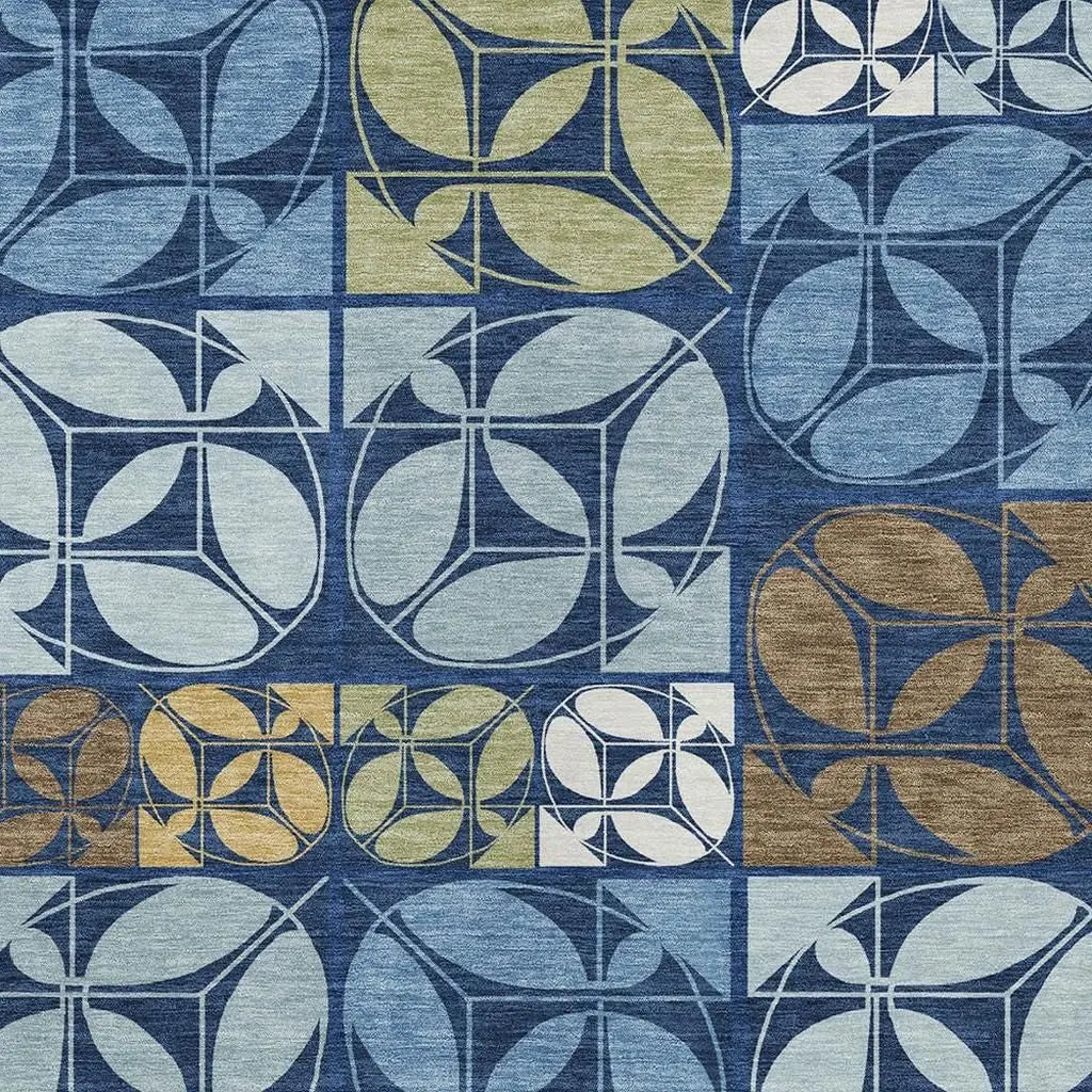 10' X 14' Navy Blue And Blue Geometric Washable Indoor Outdoor Area Rug Homeroots Outdoor