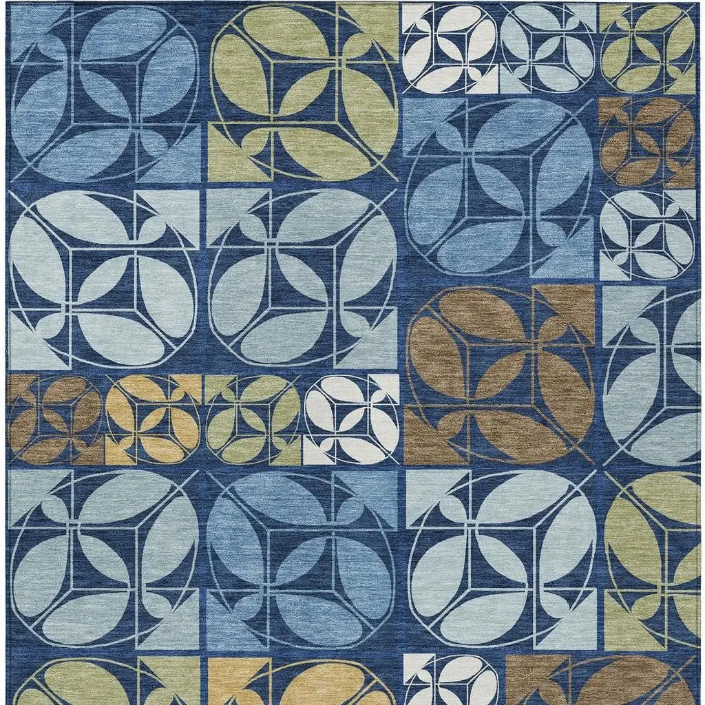 10' X 14' Navy Blue And Blue Geometric Washable Indoor Outdoor Area Rug Homeroots Outdoor