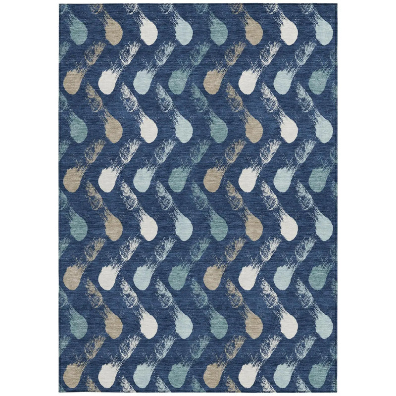 10' X 14' Navy Blue And Blue Geometric Washable Indoor Outdoor Area Rug Homeroots Outdoor
