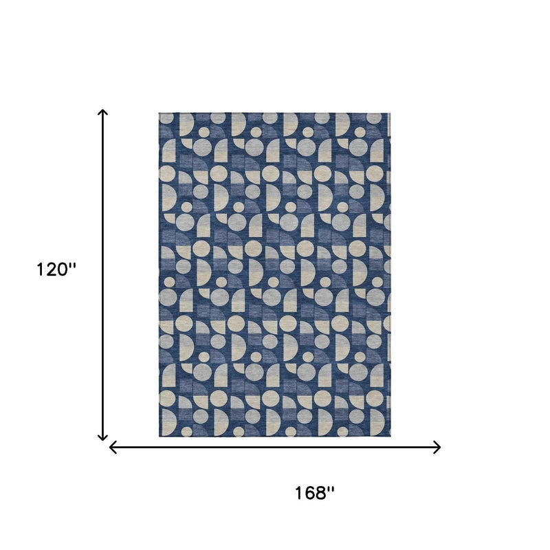 10' X 14' Navy Blue And Blue Geometric Washable Indoor Outdoor Area Rug Homeroots Outdoor