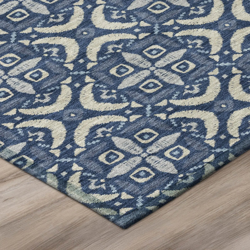 10' X 14' Navy Blue And Blue Geometric Washable Indoor Outdoor Area Rug Homeroots Outdoor