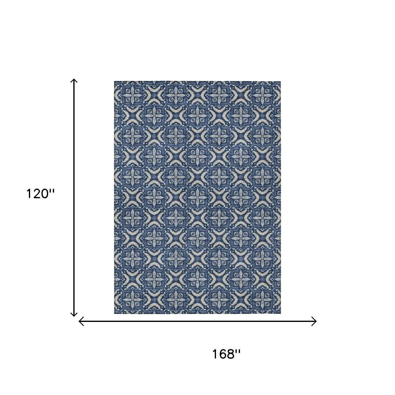 10' X 14' Navy Blue And Blue Geometric Washable Indoor Outdoor Area Rug Homeroots Outdoor