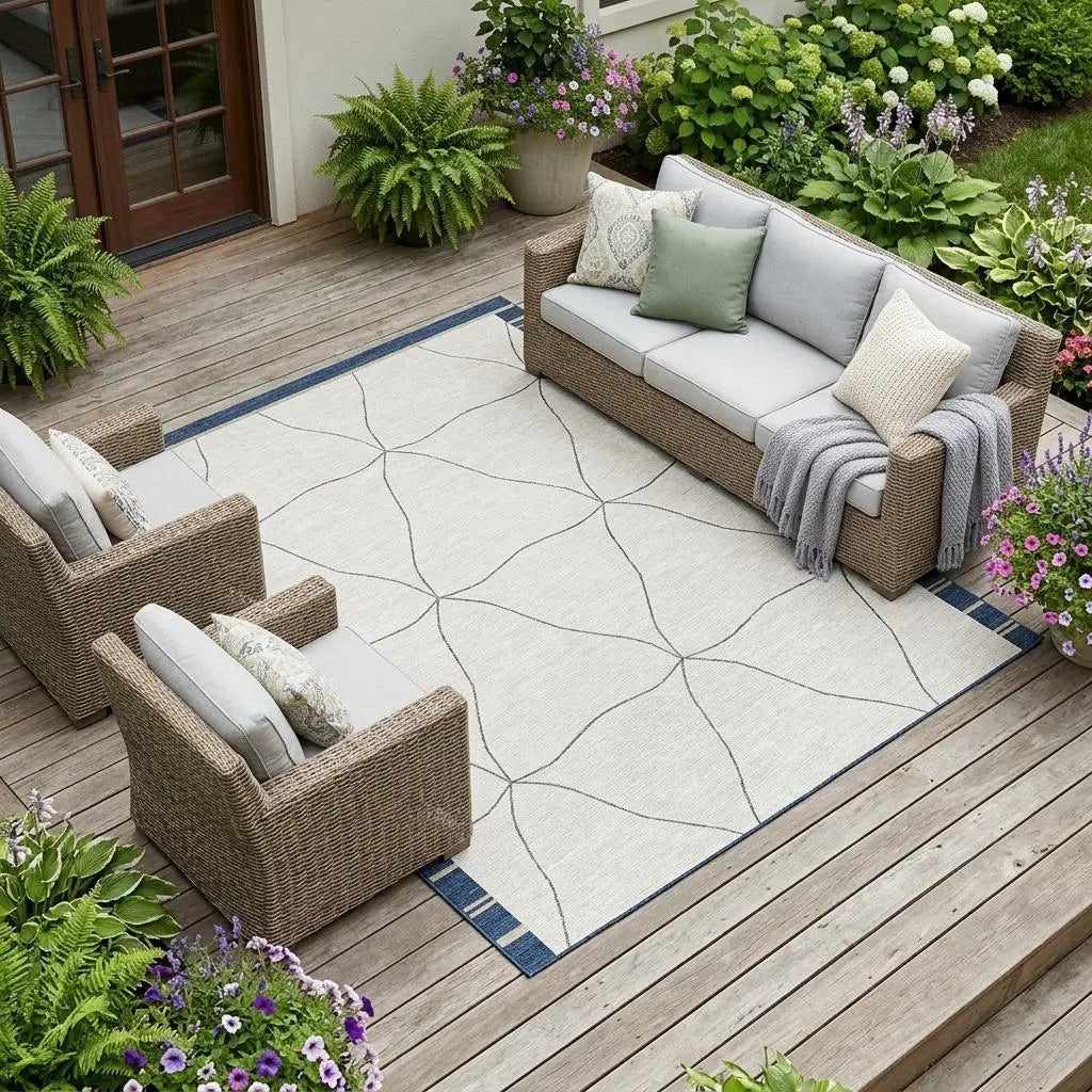 10' X 14' Navy Blue And Blue Geometric Washable Indoor Outdoor Area Rug Homeroots Outdoor