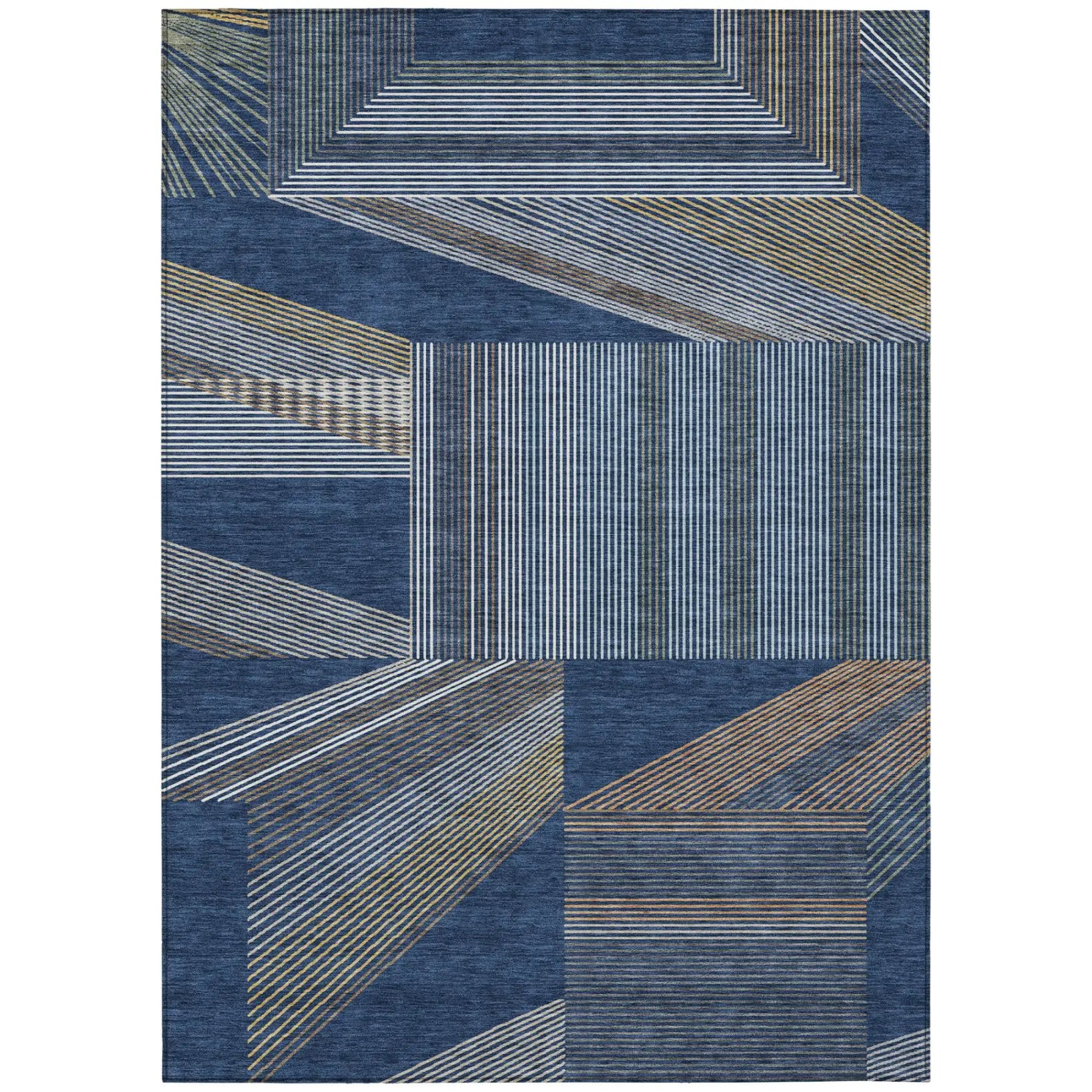 10' X 14' Navy Blue And Blue Geometric Washable Indoor Outdoor Area Rug Homeroots Outdoor