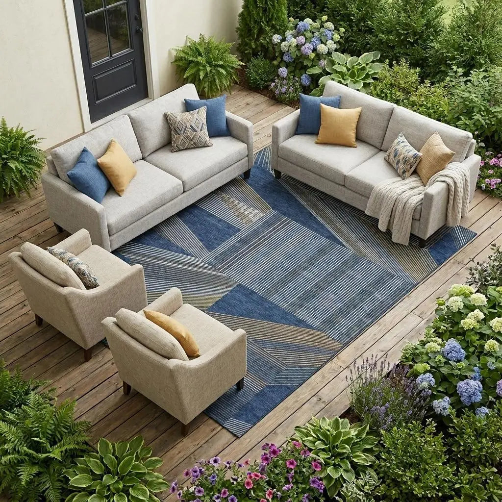 10' X 14' Navy Blue And Blue Geometric Washable Indoor Outdoor Area Rug Homeroots Outdoor
