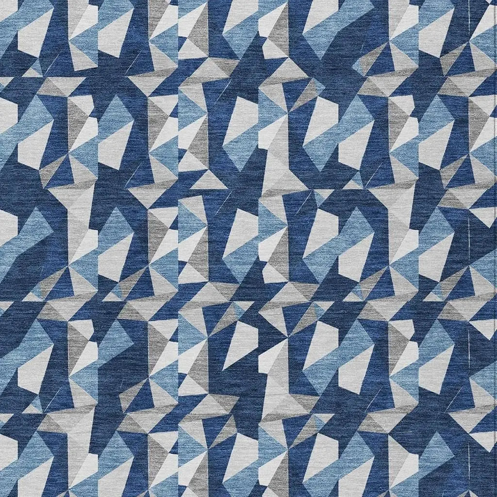 10' X 14' Navy Blue And Blue Geometric Washable Indoor Outdoor Area Rug Homeroots Outdoor