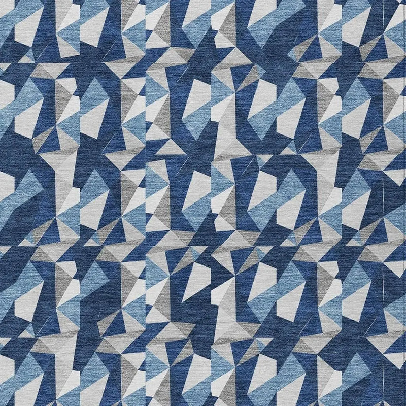 10' X 14' Navy Blue And Blue Geometric Washable Indoor Outdoor Area Rug Homeroots Outdoor