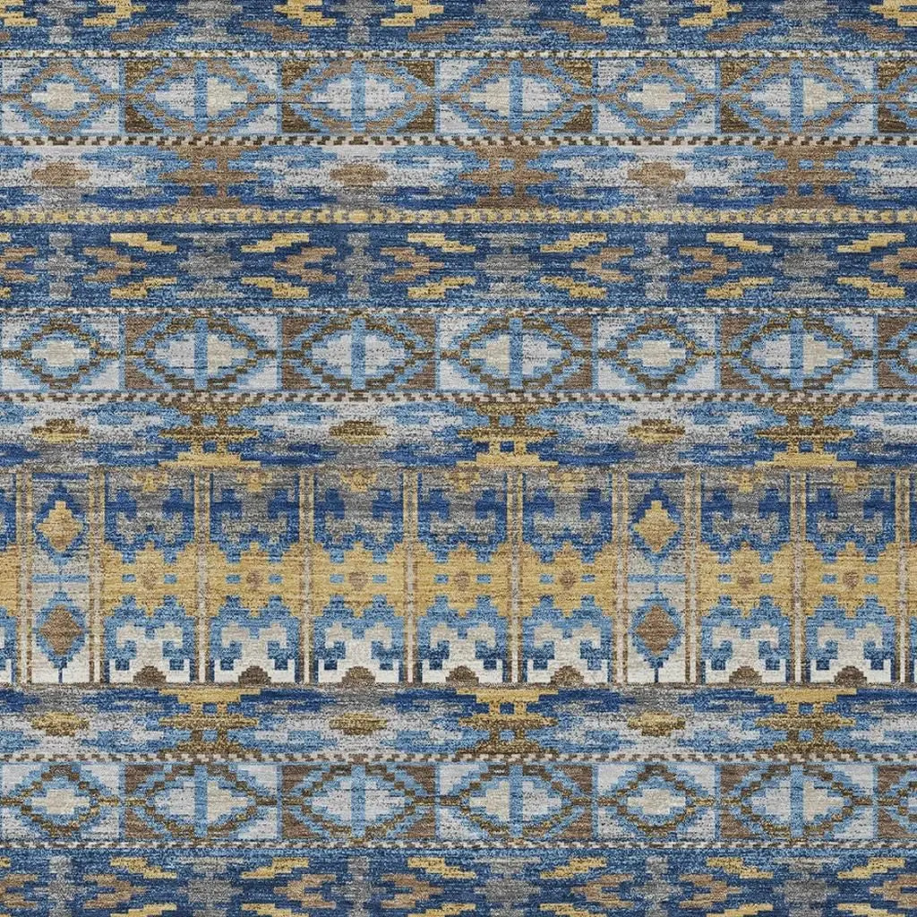10' X 14' Navy Blue And Blue Geometric Washable Indoor Outdoor Area Rug Homeroots Outdoor