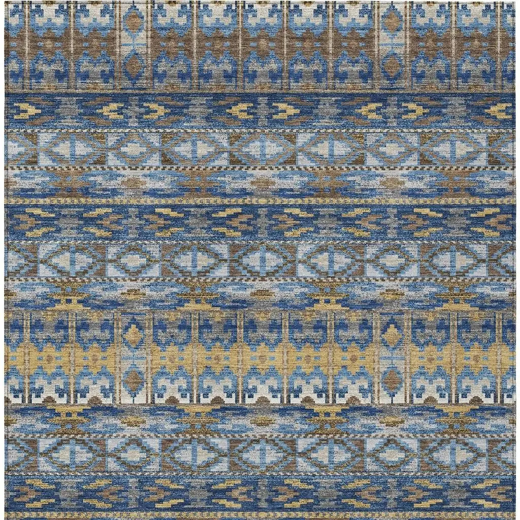 10' X 14' Navy Blue And Blue Geometric Washable Indoor Outdoor Area Rug Homeroots Outdoor